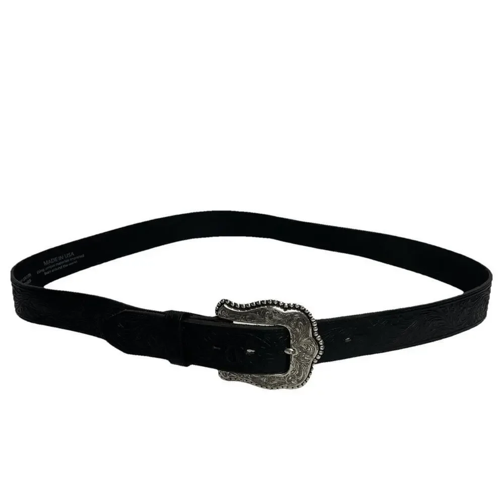Tony Lama Layla Floral Full Grain Leather Black Belt Size 42 Made in USA C50733